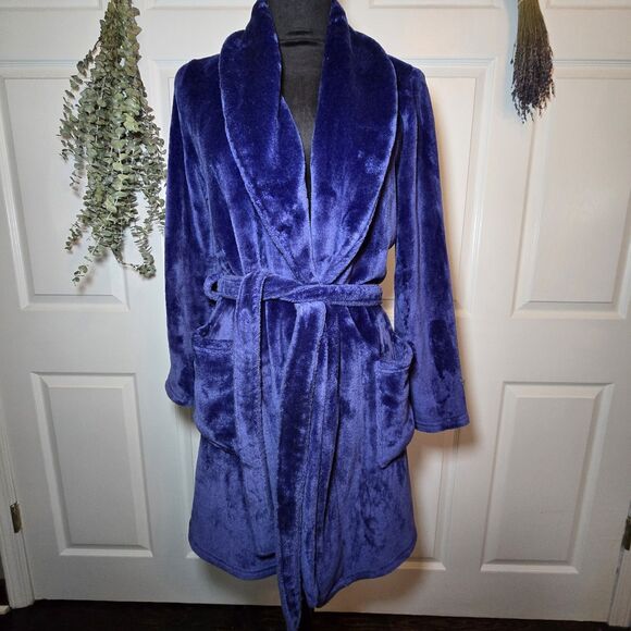 Juicy Couture Purple Soft Velour Bathrobe Rhinestone Trim S/M Bling - Picture 2 of 9
